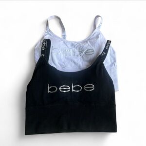 Bebe Intimates 2 Pack Seamless Longline Bramis Removable Pads Black White Sz M